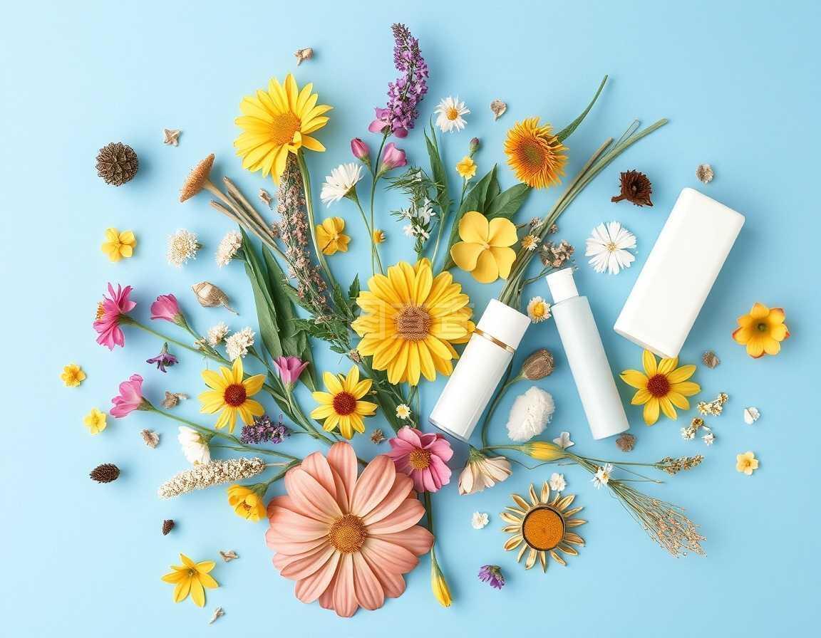 由野生疗愈花和水疗产品制成的花卉图案