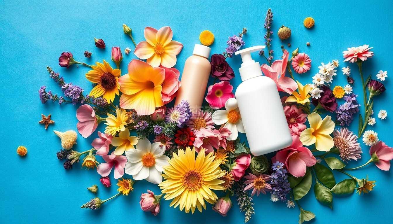 由野生疗愈花和水疗产品制成的花卉图案