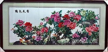 供应娇古苏绣苏绣精品装饰画 花团锦簇装饰壁画 精品牡丹图 高档装饰画