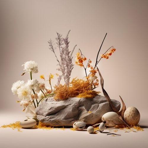 鲜花石景 ai场景 电商背景素材 电商素材 产品背景 ai背景图