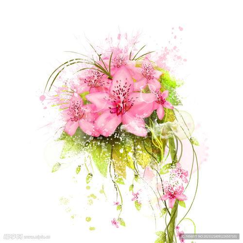 水彩粉色花卉植物挂画设计图